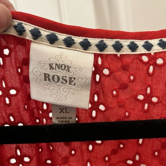 Knox Rose Red Crochet Eyelet Sleeveless Tassels Boho Top Womens Size XL Peasant - Picture 3 of 8